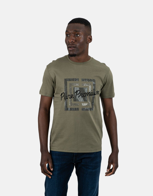 Pure Premium Grazie Men's Military Combat Green Cotton Crew Neck T-Shirt