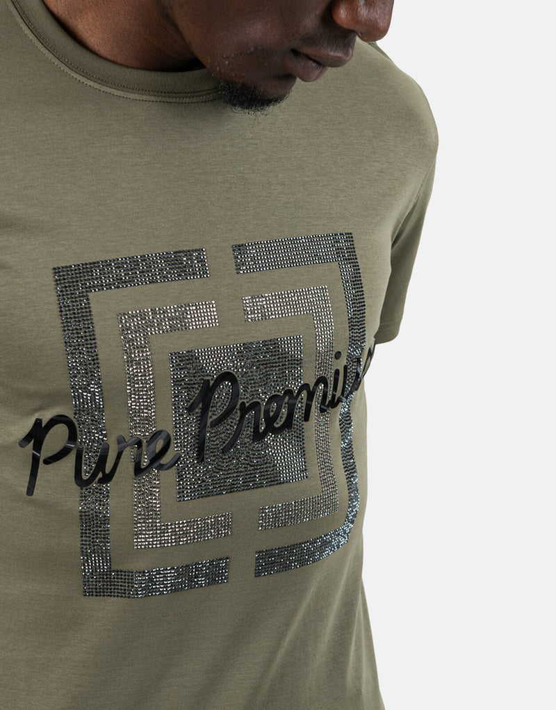 Pure Premium Grazie Men's Military Combat Green Cotton Crew Neck T-Shirt