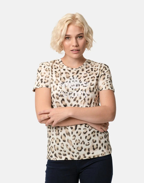 Replay Women's Brown Animal Print T-Shirt: Stylish, Comfortable, Versatile Crew Neck Top