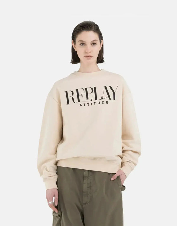 Luxurious Replay Attitude Light Sand Oversized Women's T-Shirt: Soft Cotton Comfort, Stylish Print