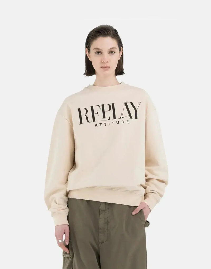 Luxurious Replay Attitude Light Sand Oversized Women's T-Shirt: Soft Cotton Comfort, Stylish Print