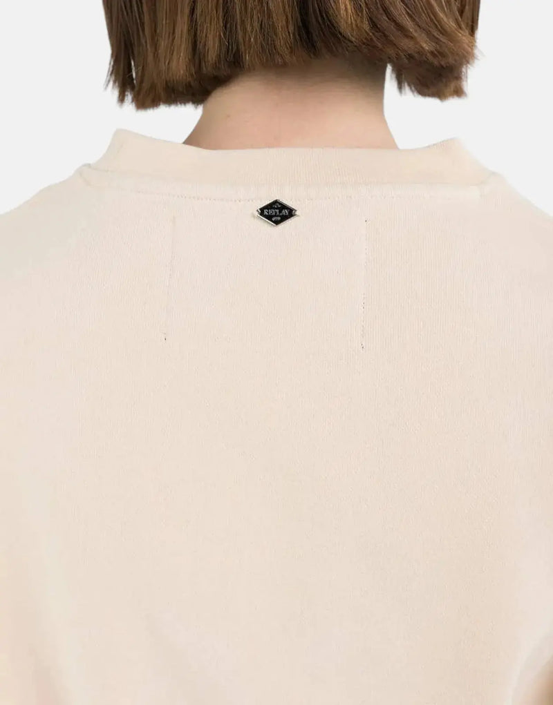 Luxurious Replay Attitude Light Sand Oversized Women's T-Shirt: Soft Cotton Comfort, Stylish Print