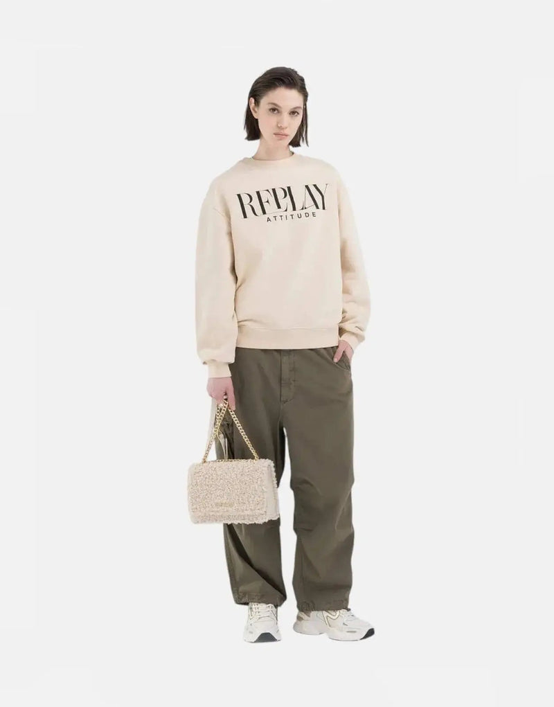 Luxurious Replay Attitude Light Sand Oversized Women's T-Shirt: Soft Cotton Comfort, Stylish Print