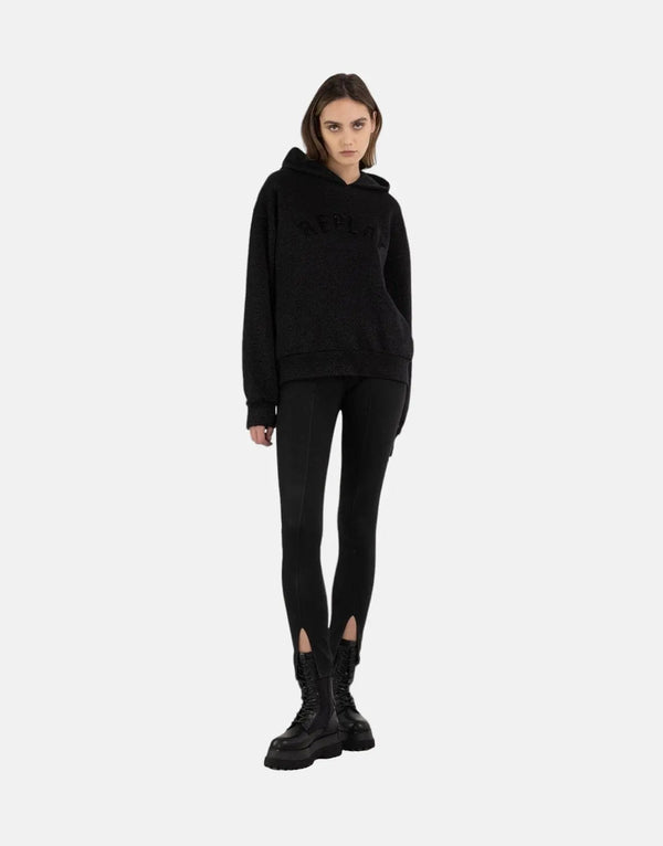 Replay Women's Bling Hooded Black Sweatshirt: Soft Cotton, Lurex, Micro Studs