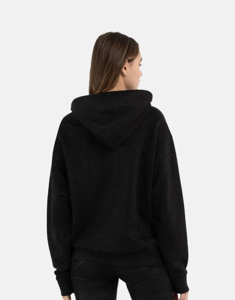 Replay Women's Bling Hooded Black Sweatshirt: Soft Cotton, Lurex, Micro Studs