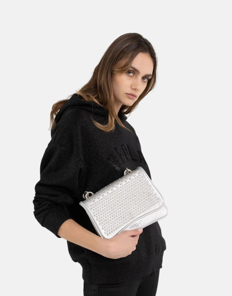 Replay Women's Bling Hooded Black Sweatshirt: Soft Cotton, Lurex, Micro Studs