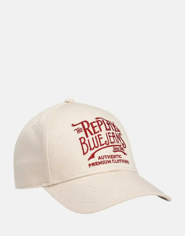 Replay Blue Jeans Embroidered White Smoke Baseball Cap - Cotton Canvas