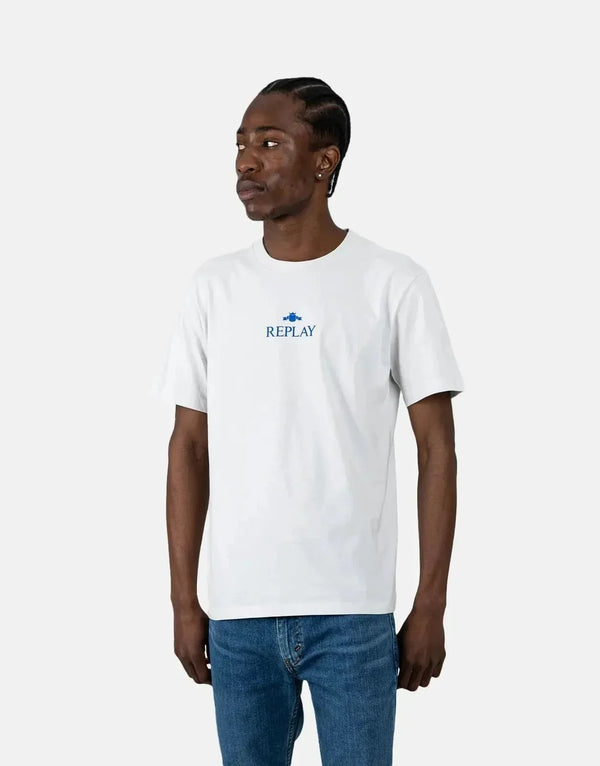 Replay Men's Soft White Cotton T-Shirt with Iconic Chest Logo Badge