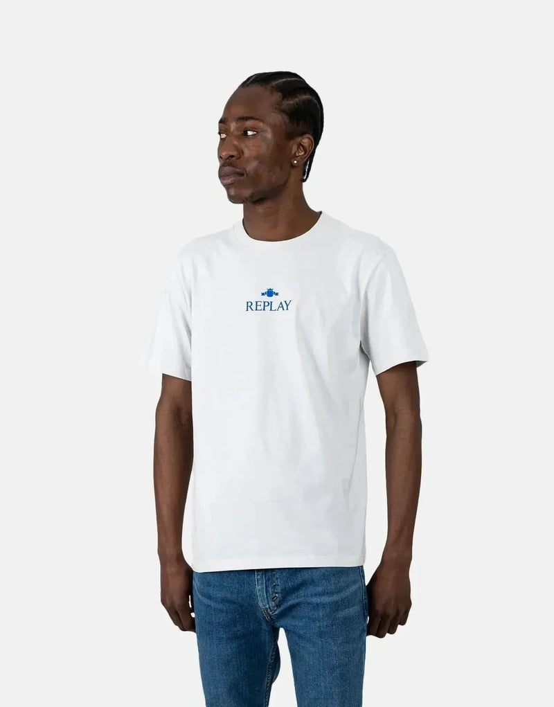 Replay Men's Soft White Cotton T-Shirt with Iconic Chest Logo Badge