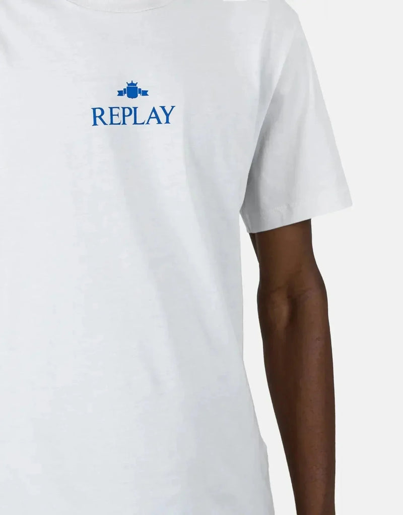Replay Men's Soft White Cotton T-Shirt with Iconic Chest Logo Badge