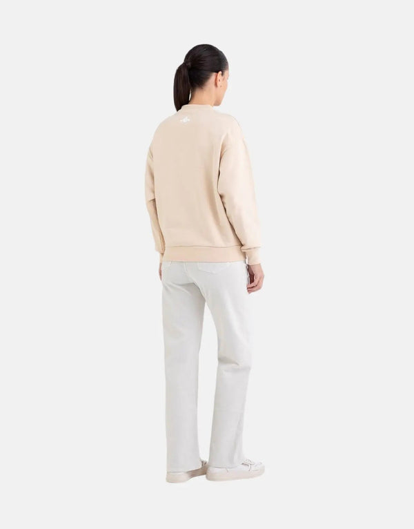 Replay Bold Logo Print Cotton Sweatshirt for Women, Oversized Fit, Brown