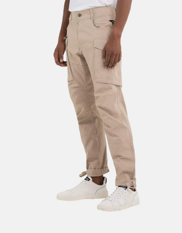Replay Men's Rugged Brown Stretch Cotton Twill Cargo Pants with Multi-Pockets