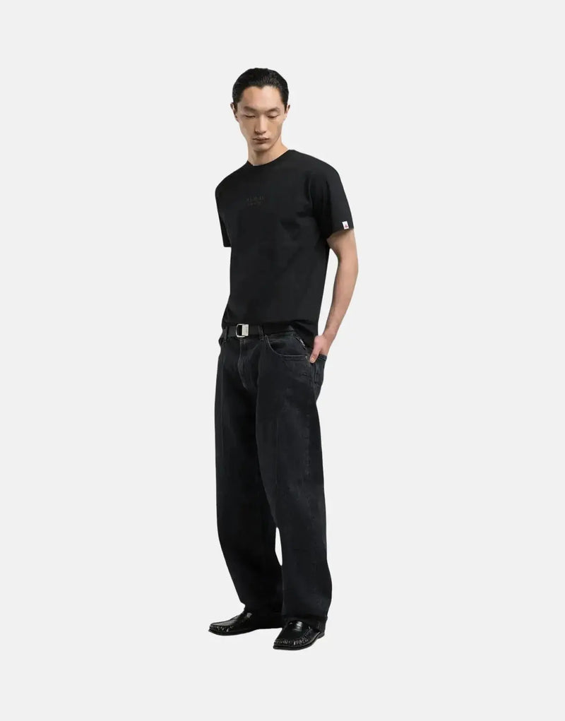 Replay Men's Black Organic Cotton Crew Neck Rubber Logo T-Shirt