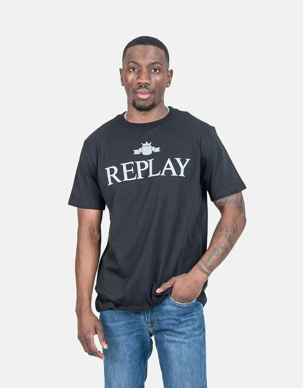 Replay Classic Large Font Graphic T-Shirt for Men - Comfortable Black Cotton Style