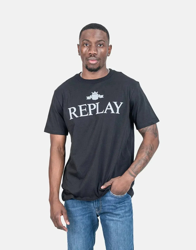 Replay Classic Large Font Graphic T-Shirt for Men - Comfortable Black Cotton Style