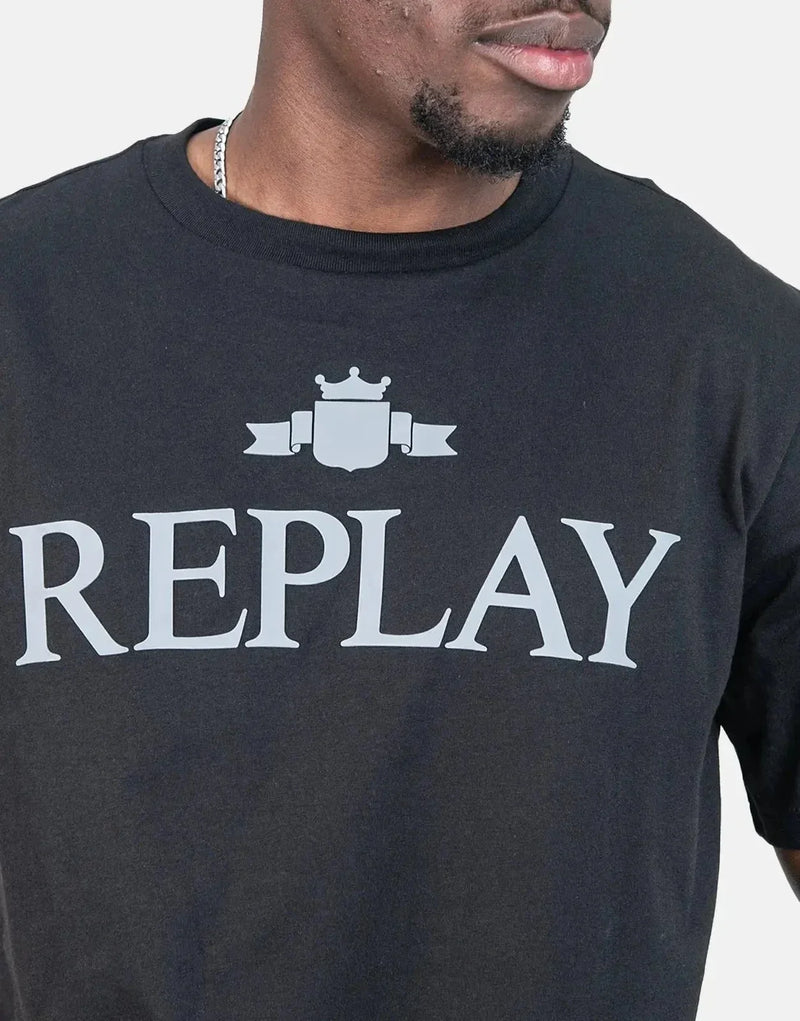 Replay Classic Large Font Graphic T-Shirt for Men - Comfortable Black Cotton Style