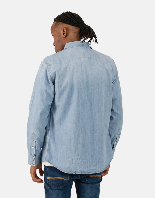 Replay Men's Mid-Wash Blue Denim Shirt: Premium Button-Up Casual Style