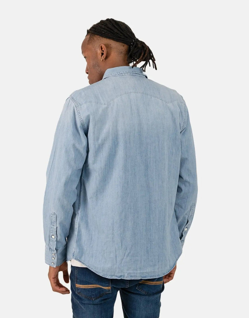 Replay Men's Mid-Wash Blue Denim Shirt: Premium Button-Up Casual Style