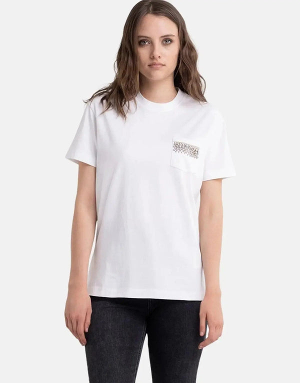 Replay Women's Diamond Pocket T-Shirt: Soft Cotton, Rhinestone Embellished, Crewneck Style
