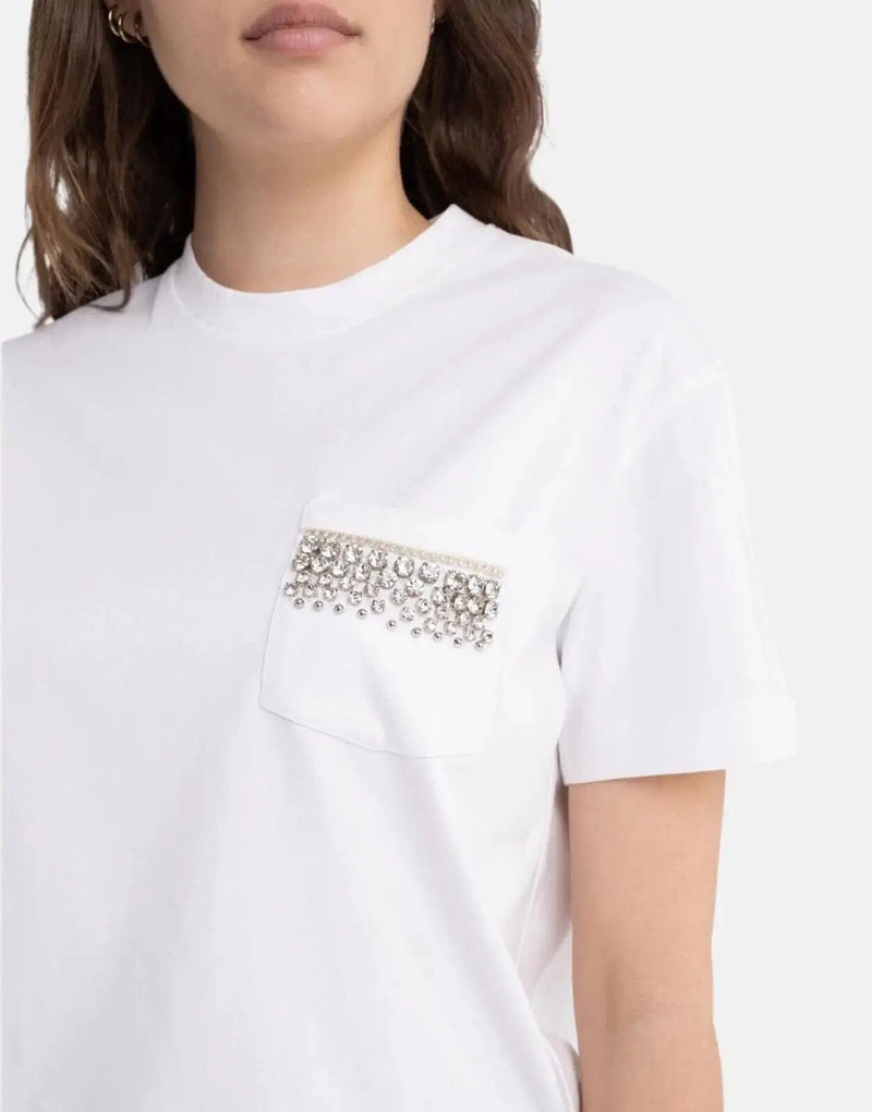 Replay Women's Diamond Pocket T-Shirt: Soft Cotton, Rhinestone Embellished, Crewneck Style