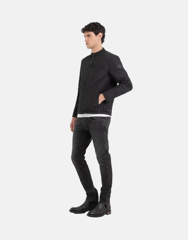 Replay Men's Diamond Quilted Puffer Jacket: Warm, Stylish, Durable Black Outerwear