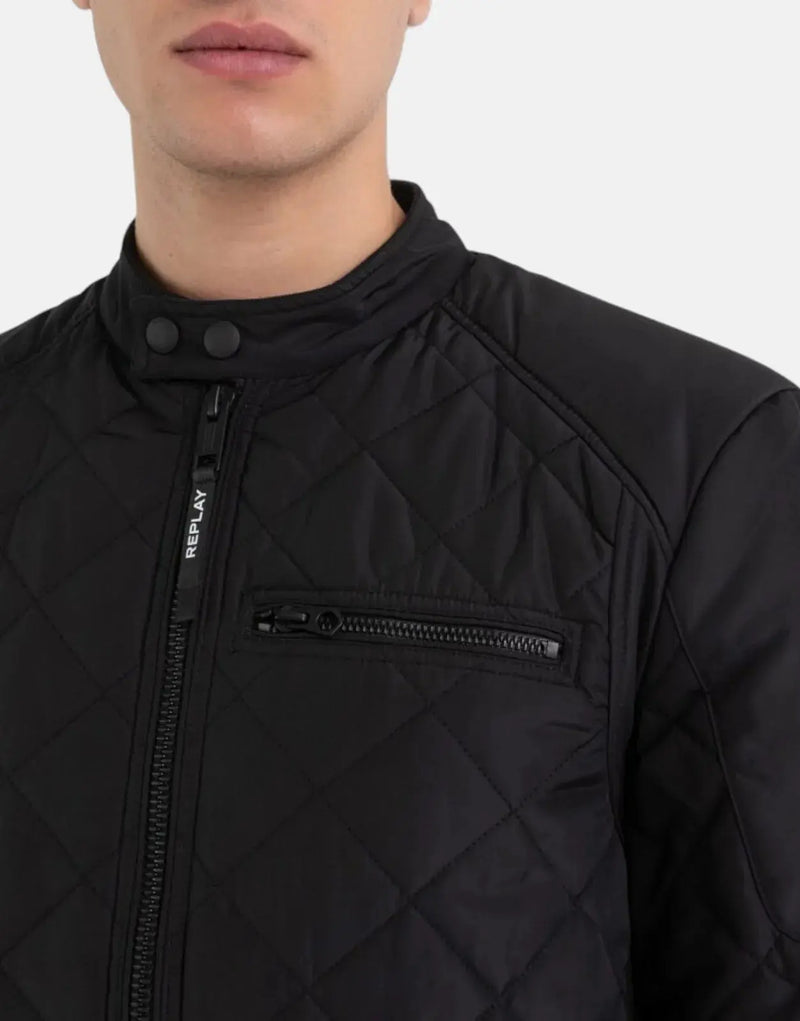 Replay Men's Diamond Quilted Puffer Jacket: Warm, Stylish, Durable Black Outerwear