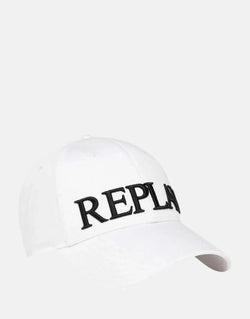 Replay Embroidered Large Logo Optical White Cap: Durable Cotton Twill, Adjustable Fit
