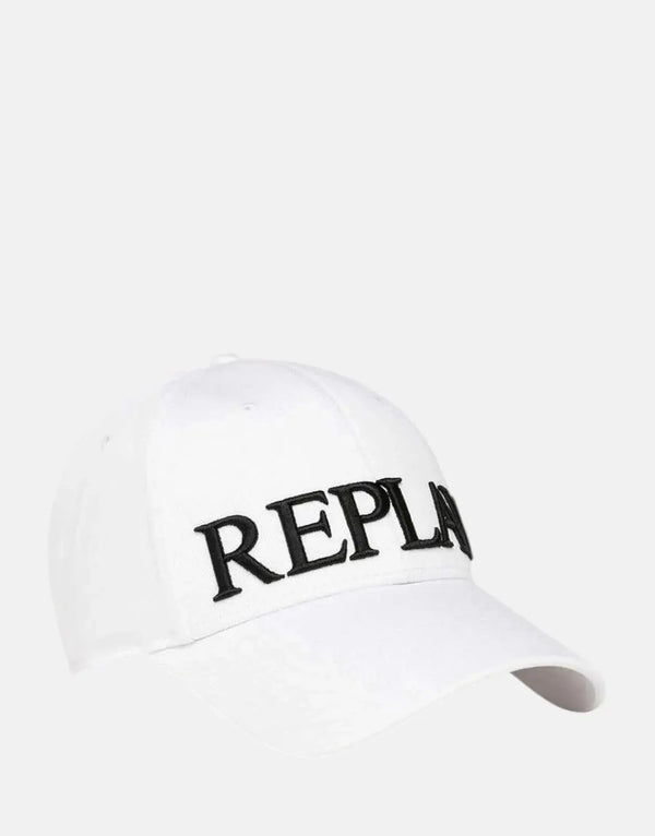 Replay Embroidered Large Logo Optical White Cap: Durable Cotton Twill, Adjustable Fit
