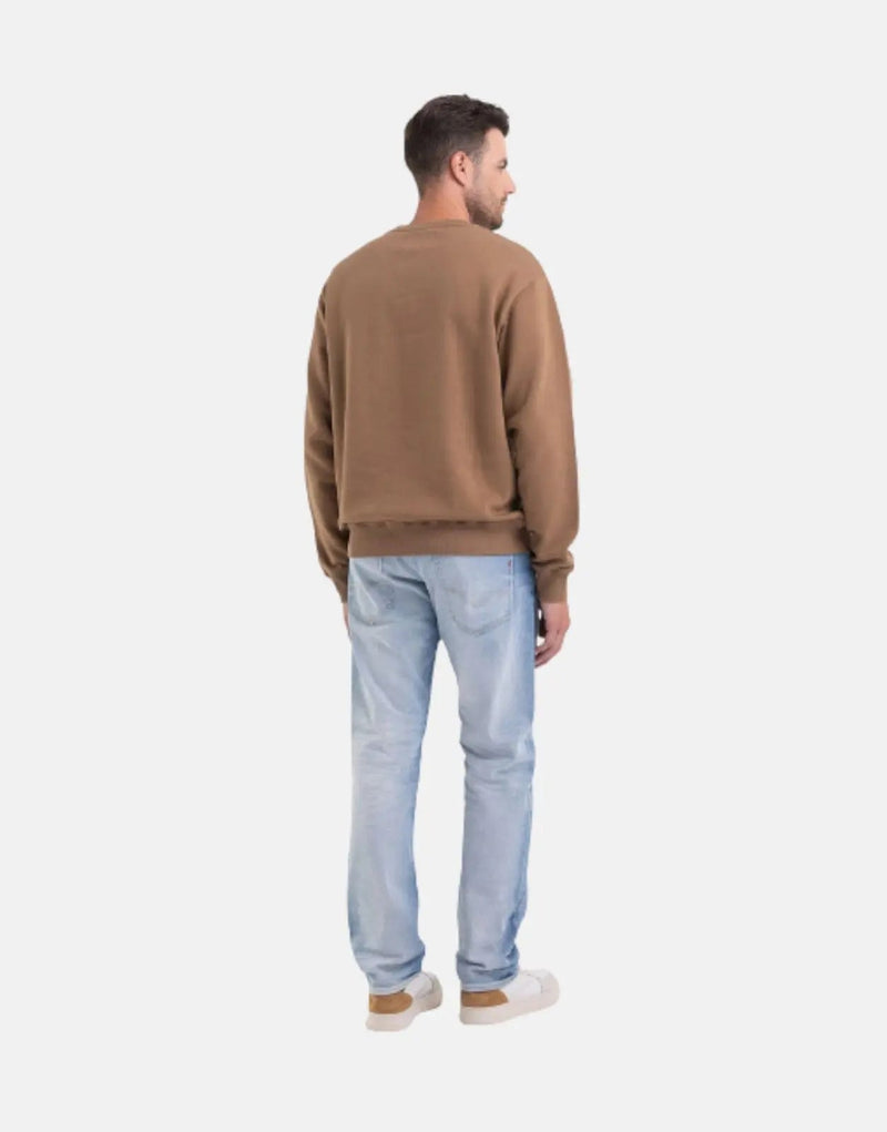 Replay Men's Embossed Logo Brown Cotton Sweatshirt – Regular Fit Crewneck