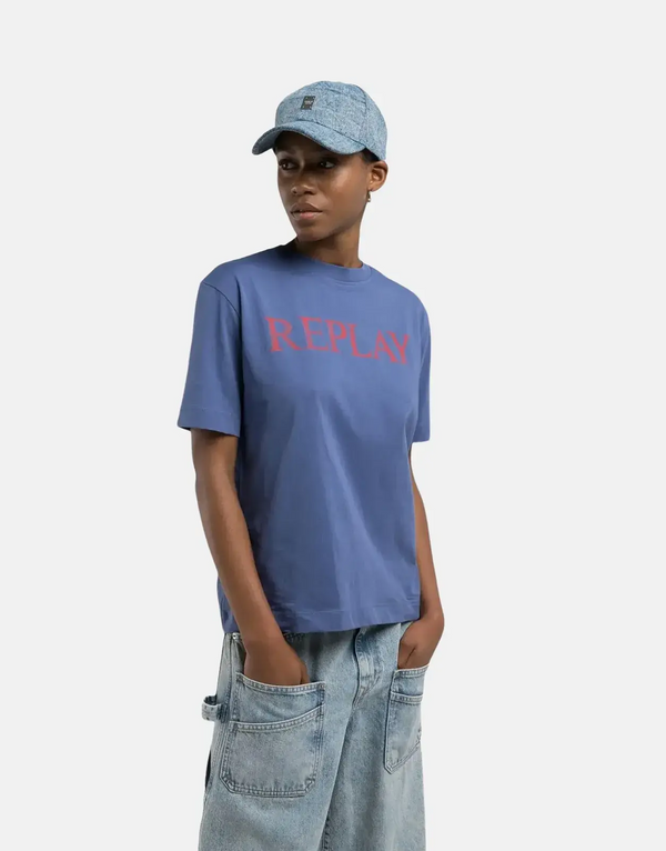Replay Men's Faded Logo Cotton Jersey T-Shirt Classic Crew Neck Blue