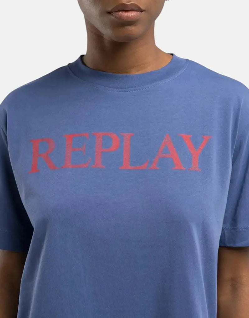 Replay Men's Faded Logo Cotton Jersey T-Shirt Classic Crew Neck Blue