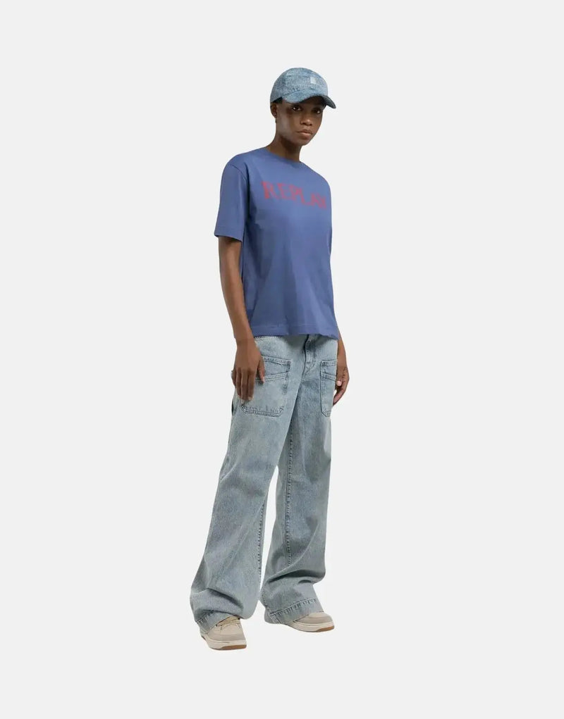 Replay Men's Faded Logo Cotton Jersey T-Shirt Classic Crew Neck Blue