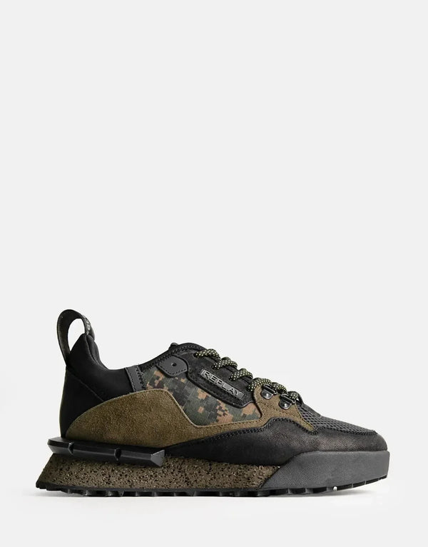Replay Men's Field Speed Camouflage Sneakers: Black/Military Green, Durable, Stylish Comfort