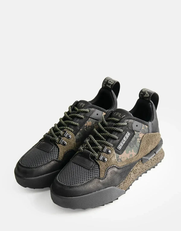 Replay Men's Field Speed Camouflage Sneakers: Black/Military Green, Durable, Stylish Comfort