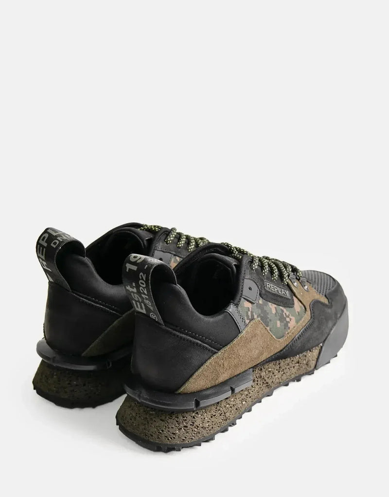 Replay Men's Field Speed Camouflage Sneakers: Black/Military Green, Durable, Stylish Comfort