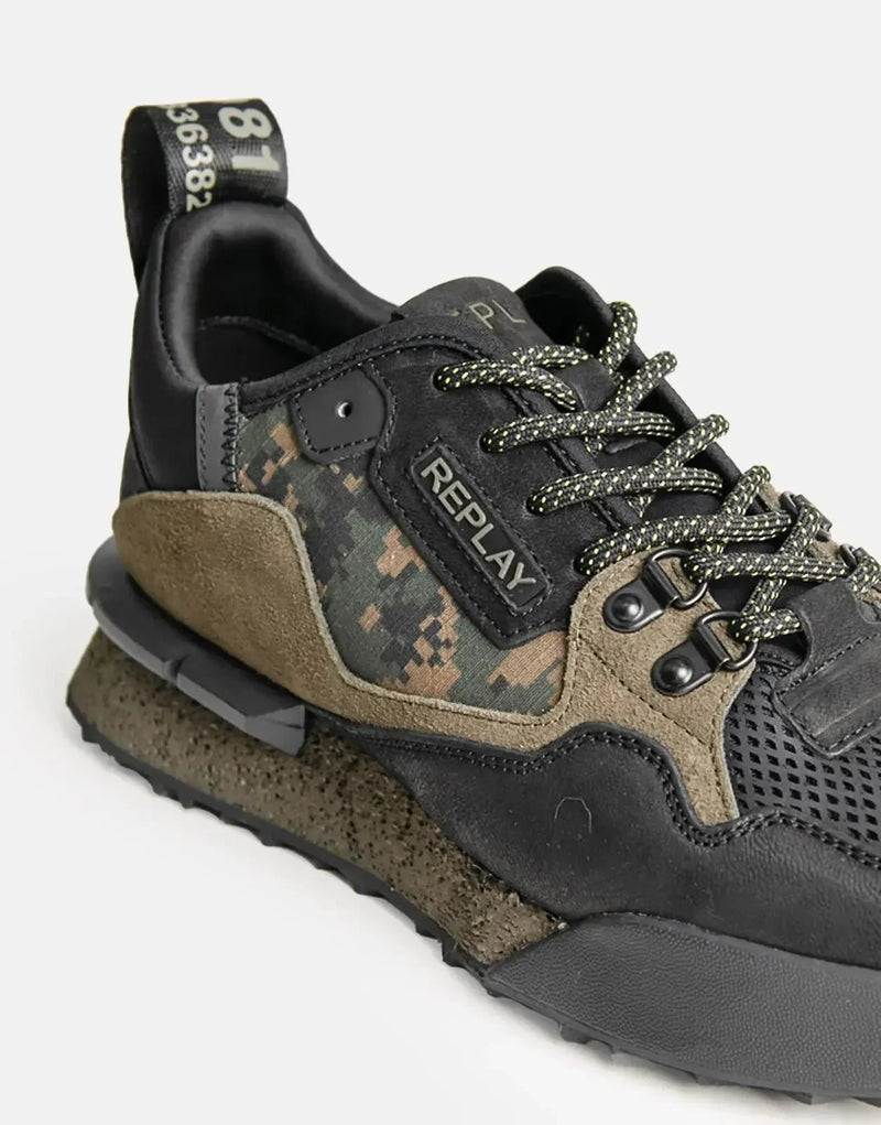 Replay Men's Field Speed Camouflage Sneakers: Black/Military Green, Durable, Stylish Comfort