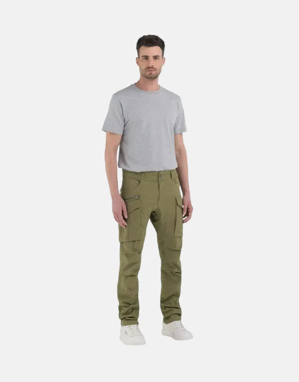 Replay Men's Green Stretch Cotton Cargo Pants with Utility Pockets & Adjustable Hems