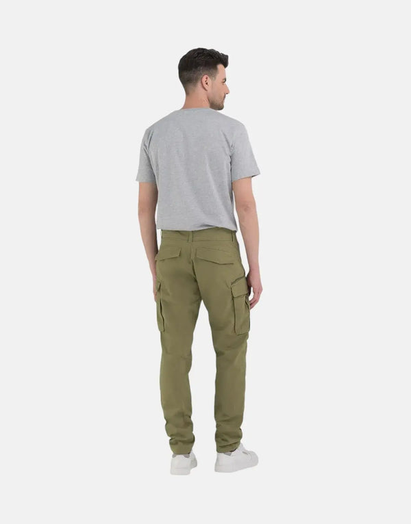Replay Men's Green Stretch Cotton Cargo Pants with Utility Pockets & Adjustable Hems