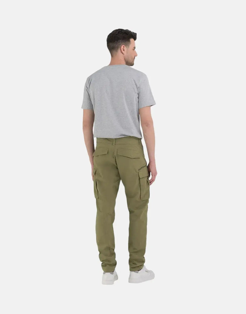 Replay Men's Green Stretch Cotton Cargo Pants with Utility Pockets & Adjustable Hems