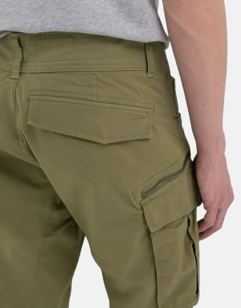 Replay Men's Green Stretch Cotton Cargo Pants with Utility Pockets & Adjustable Hems