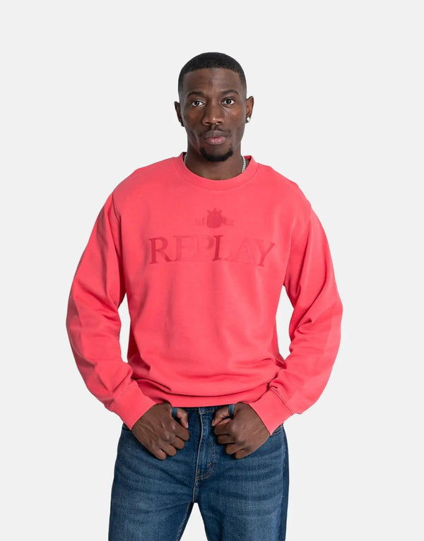 Replay Men's Large Font Pink Crewneck Sweatshirt: Comfortable, Stylish, Casual Wear