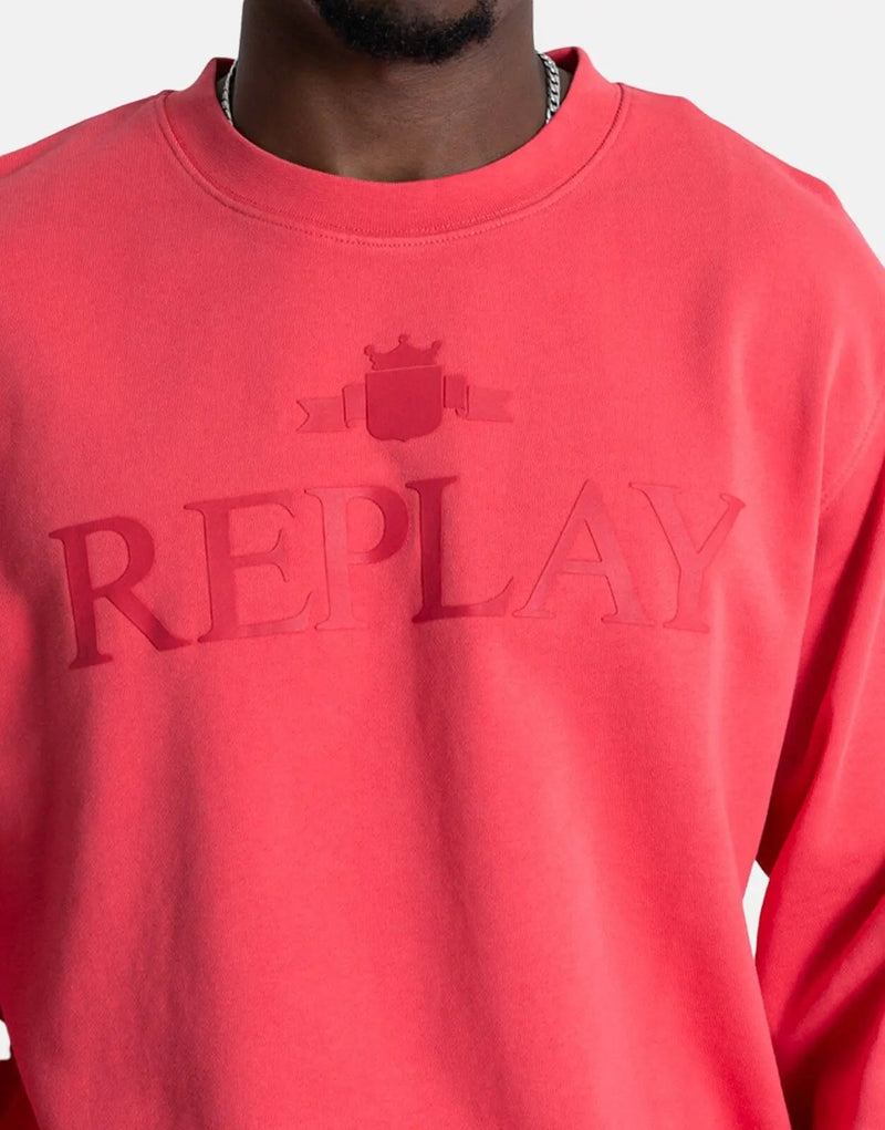 Replay Men's Large Font Pink Crewneck Sweatshirt: Comfortable, Stylish, Casual Wear