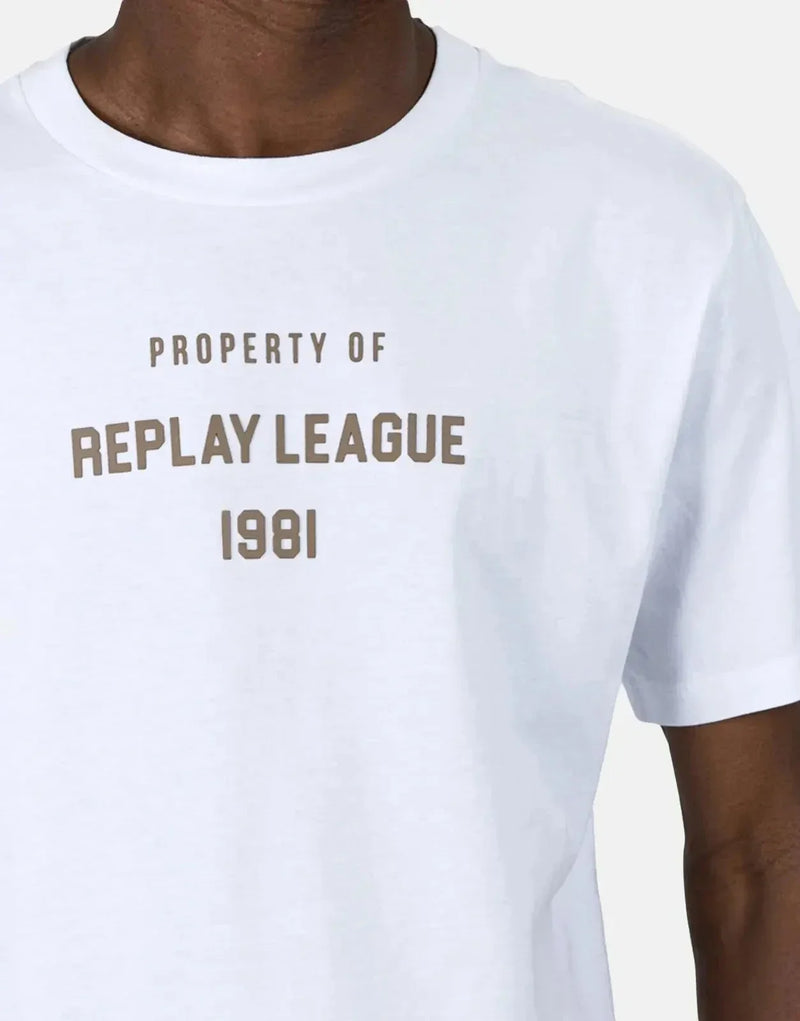 Replay League 1981 Men's Premium White Cotton Crew Neck T-Shirt