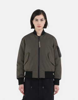 Replay Mud Green Bomber Jacket for Women - Stylish Poly Satin Outerwear
