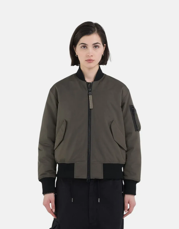 Replay Mud Green Bomber Jacket for Women - Stylish Poly Satin Outerwear