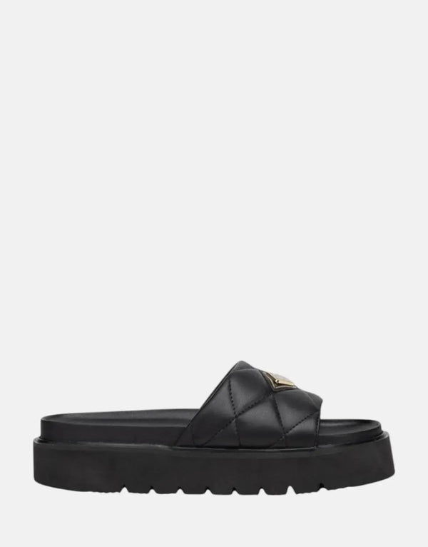 Replay Muddy Quilt Women's Black Comfort Slides with Metal Logo Badge