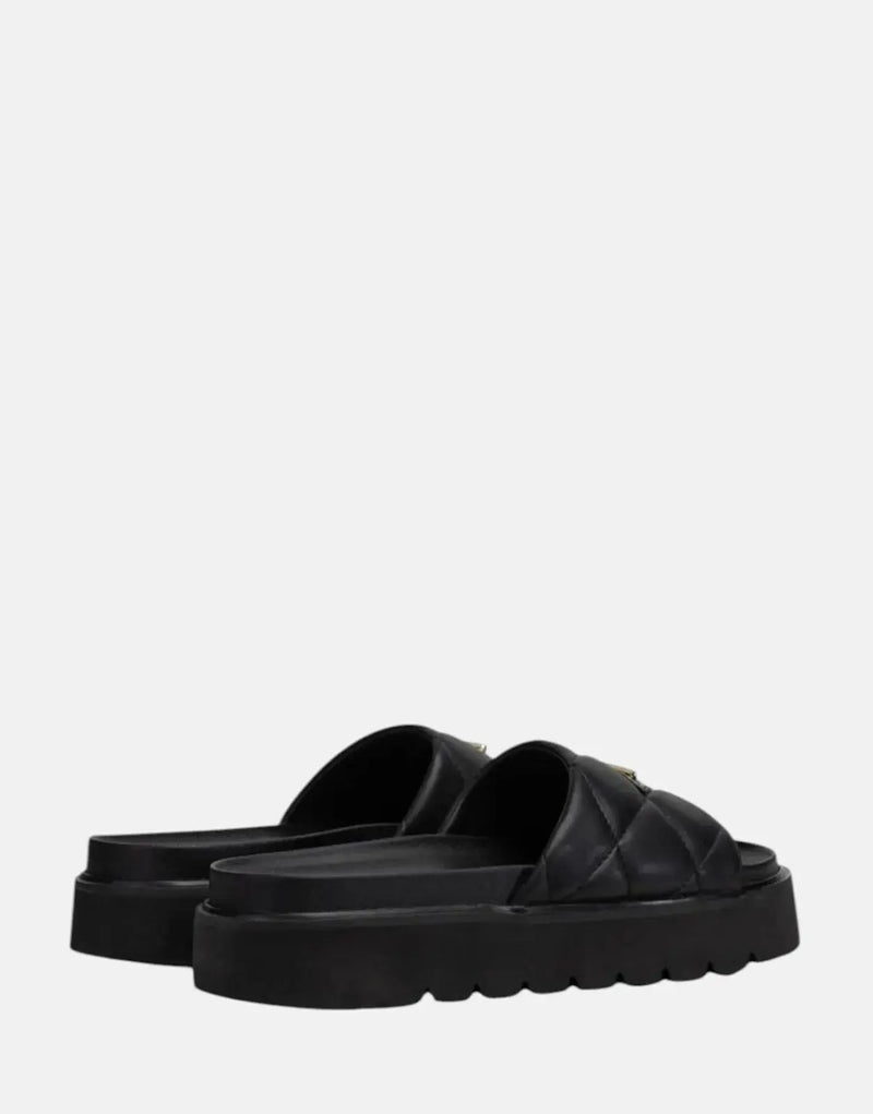 Replay Muddy Quilt Women's Black Comfort Slides with Metal Logo Badge