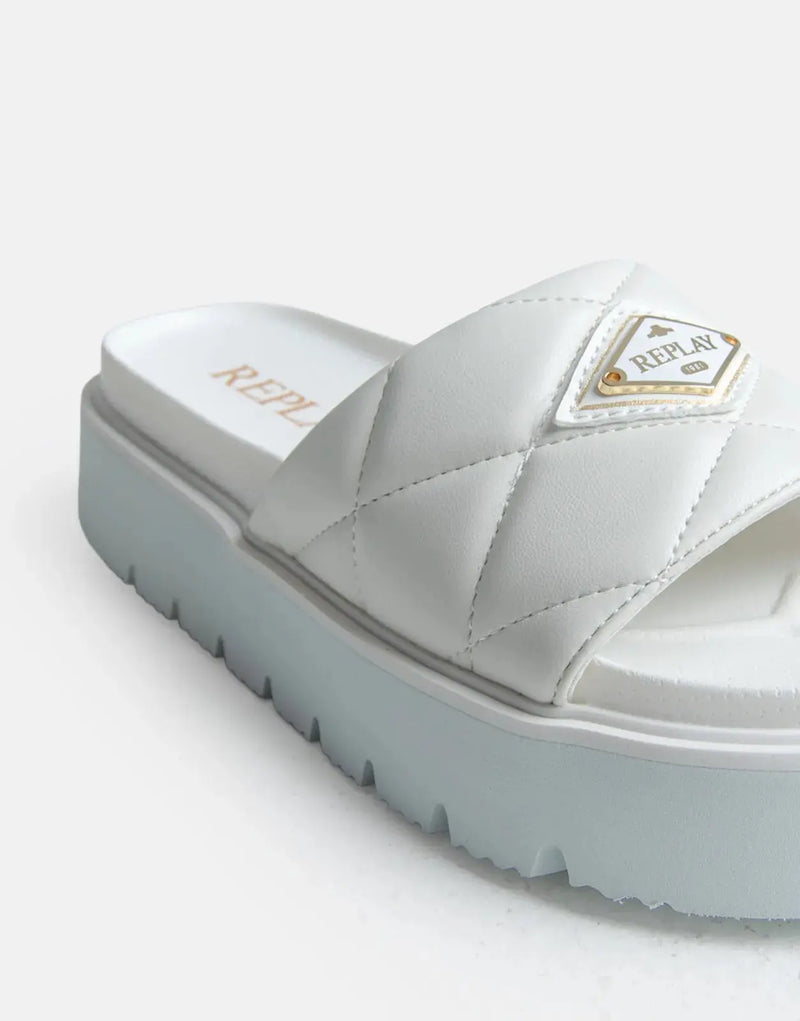 Stylish Replay Muddy Quilt White Slides - Women's Comfort Footwear
