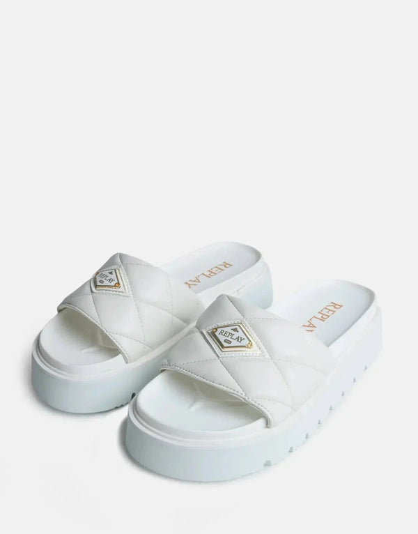 Stylish Replay Muddy Quilt White Slides - Women's Comfort Footwear