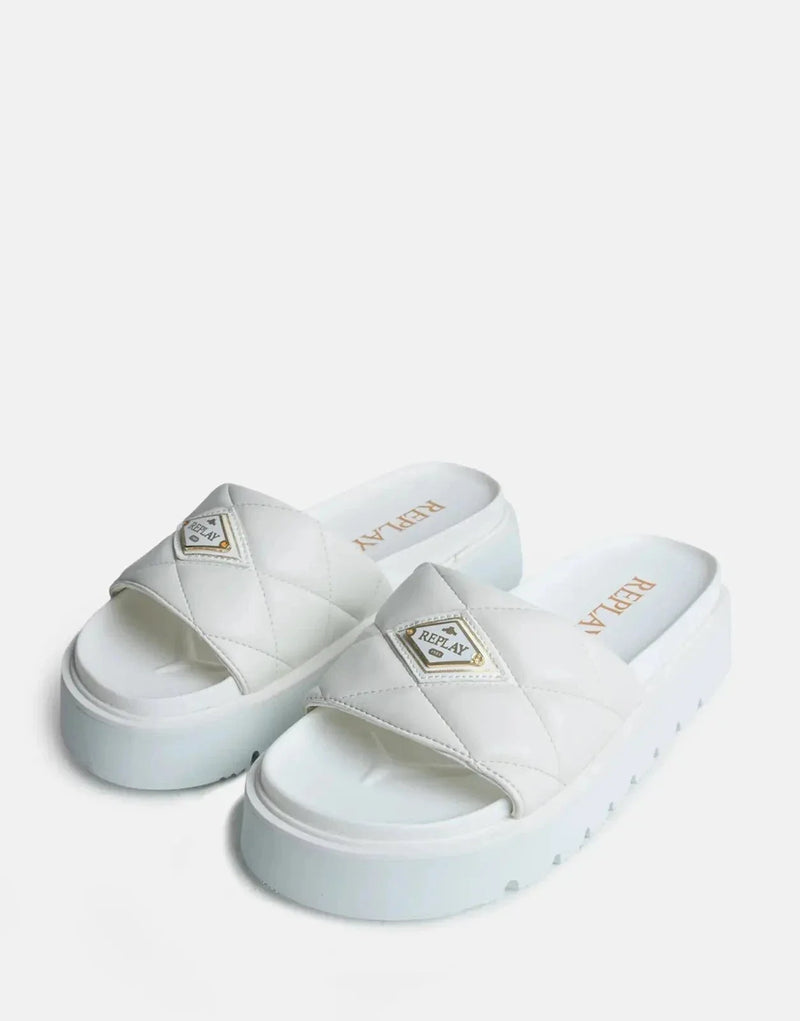 Stylish Replay Muddy Quilt White Slides - Women's Comfort Footwear